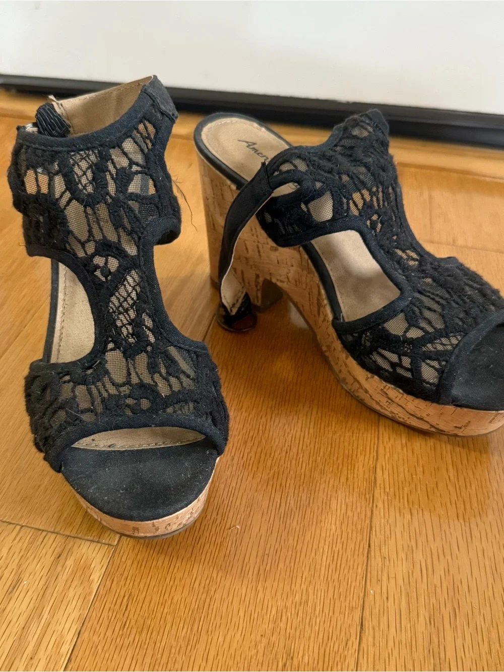 American Eagle black sandal wedge platform heels size 6.5.